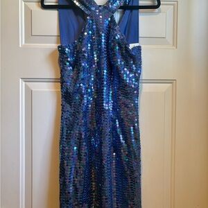Blue Sequin Mini Dress